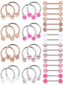 AVYRING 32 Stücke Brustwarzen-Piercings 14G Edelstahl-Zungenbarren, geistige Brustwarzenbarren, Brustwarzenringe, Barbells, Brustwarzen-Piercing-Schmuck für Frauen und Männer, 14mm silber, pink, schwarz
