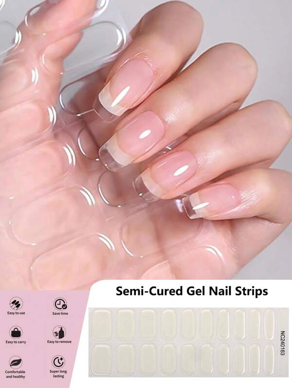 1pc 20pcs/Set Transparent Gel Nail Polish Strips Nail Art Decorations, Curing Nail Gel Stickers For Women