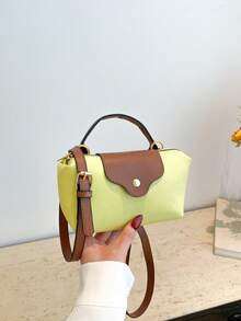 Mini bolso de moda nuevo con diseño de color contrastante, hecho de tela de nailon impermeable, incluye bolso de hombro, bolso cuadrado y bolso de cesta de verduras, adecuado para ir al trabajo, fiestas y vacaciones en invierno - Butter Yellow - Ver 8