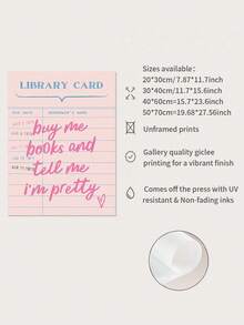 1件裝「Buy Me Books, Tell Me I'm Pretty」牆面藝術，文學風畫布油畫，粉色圖書館借閱卡海報，女孩臥室裝飾，拼貼藝術，夢幻房間裝飾，送給她的禮物 - 彩色 - 查看 7