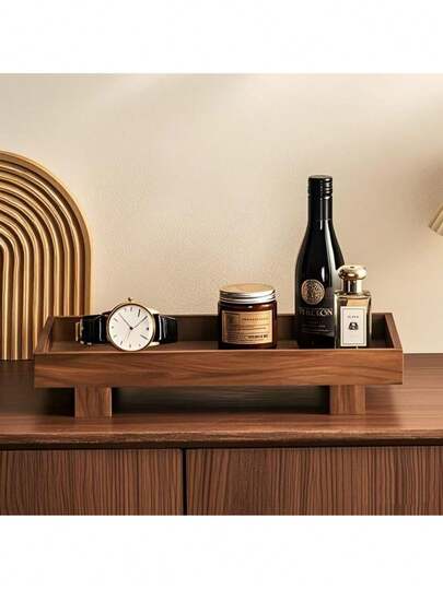 1pc Rosewood Jewelry Tray, Dresser Jewelry Cosmetic Display Organizer Plate, Desktop Key Storage Tray For Women Storage Organizer Travel Essentials Back To School Dormitory Storage