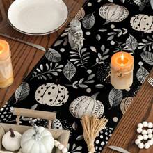 Pumpkin & Dark Floral Autumn Table Runner, Seasonal Fall Kitchen Dining Table Decor For Home Party