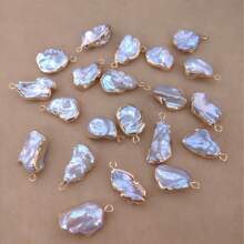 1pc Natural Freshwater Baroque Golden Edged Single Pearl Pendant, Asymmetrical Shape Flower Petal Pearl Pendant, Handmade DIY Jewelry Accessory, Suitable For Earrings, Necklaces Jewelry DIY Craft