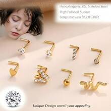 20pcs 20g Nose Hoops Rings - L And C Shape Studs - 316L Surgical Stainless Steel Nose Piercing Jewelry - Golden & Black For Women Men
