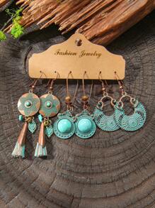 TopHanqi Conjunto de 18/3 pares de pendientes vintage de estilo bohemio en color bronce para mujeres, pendientes geométricos con turquesa sintética, aptos para uso diario, transporte, fiesta, citas, fotografía callejera, todas las estaciones