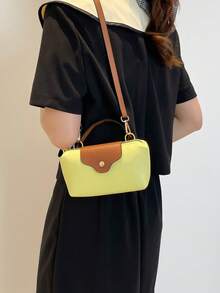 Mini bolso de moda nuevo con diseño de color contrastante, hecho de tela de nailon impermeable, incluye bolso de hombro, bolso cuadrado y bolso de cesta de verduras, adecuado para ir al trabajo, fiestas y vacaciones en invierno - Butter Yellow - Ver 6