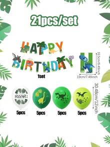 21/24pcs Dinosaur Theme Birthday Party Foil Balloon Set, Including Tyrannosaurus Rex, Pterodactyl, Velociraptor, Dinosaur Print Latex Balloons, Cartoon Dinosaur Happy Birthday Banner, For Adorable Dinosaur Birthday Party Decor, Boys Jurassic Dino Theme Decoration - Multicolor - View 8