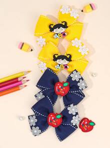 4 pezzi Accessori per il ritorno a scuola, fiocchi per capelli decorativi in cartone animato, mollette per unghie a forma di mela colorata, fermagli per decorazione a cerchio, accessori per i capelli carini per bambini piccoli, regali per feste di ritorno
