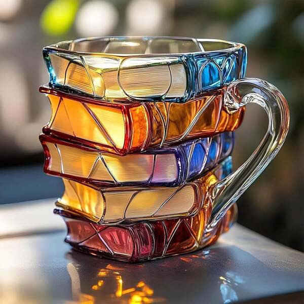 3D-Buchförmiger 11 oz Gestapelte Bücher Kaffeetasse, einzigartiges illustratives Geschenk für Buchliebhaber, Kaffeetasse mit versteckter Botschaft, Geschenk für Bücherwürmer, Leser, Schreiber, Bibliothekare