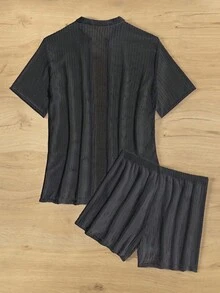 Conjunto De 2 Piezas Con Blusa Y Pantalones Cortos Para Mujer - Negro - Ver 5