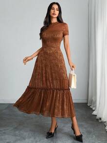Women's Gothic Sexy And Elegant Lace Rose Double-Layer Lining Large Skirt Dress Suitable For Commuting, Dating And Vacation - Brown - View 2