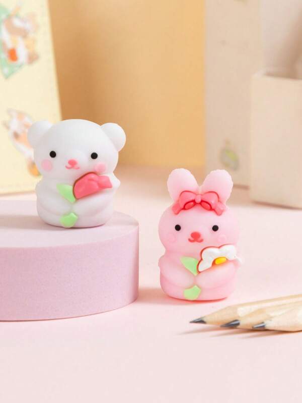 TOCHAIN 1pc/2pcs Random Cartoon Rabbit Designs Manual Pencil Sharpener, Portable Mini Cute Sharpener, Student Gift, Perfect For Back To School