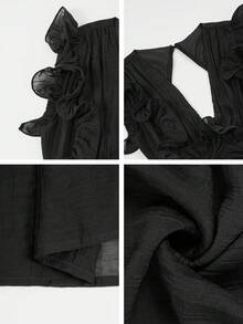 Unadoll Women's Casual Vacation Deep V Sexy Backless Ruffle Hem Dress, Suitable For Beach, Travel, Daily Life, Date, Music Festival And Back To School - Black - View 11