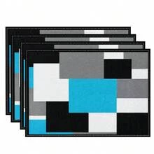 4/6 Stücke Set rote, graue, schwarze, weiße geometrische quadratische lebendige moderne kreative Tischsets - hochwertiges Leinenmaterial, leicht zu reinigen, geeignet für Küche, Esszimmer Dekoration, Feiertags-Tischdekoration, Heimdekoration - Rot - Übersicht 26