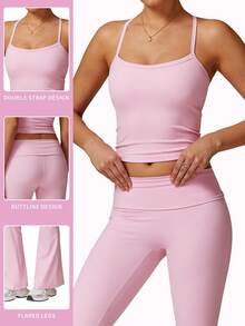 MFVIM Women's High-Intensity Sports Suit With Adjustable Racerback Sports Bra, High-Waist Squat-Proof Flared Yoga Leggings, Suitable For Outdoor, Daily, Gym Workout - Pink - View 3