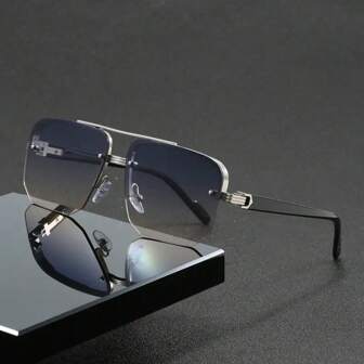 1 par de gafas de estilo de moda de metal de alta calidad con puente doble cuadrado tipo aviador para hombre, con protección UV, adecuadas para uso diario, vacaciones, volver a la escuela con un look preparatorio y de moda