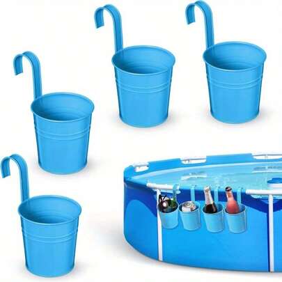 2/4pcs Pool Side Cup Holder, Pool Edge Storage Rack, Pool Beer Cup Holder, Iron Cup Holder, Swimming Pool Drink Holder, Storage Container Basket