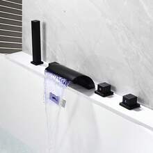 YUNRUX 5-Hole Bathtub Rim Faucet Waterfall Bathtub Faucets Shower Set Single-Lever Mixer - A - 查看 9