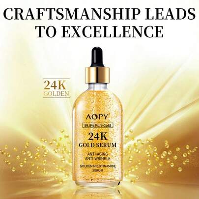 Tinh chất vàng 24K 30ml, vàng nguyên chất chống lão hóa và giảm nếp nhăn, chứa Niacinamide, giúp tinh chỉnh và làm mịn hàng rào bảo vệ da, nuôi dưỡng sâu làn da mặt.