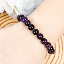 Tiger Eye & Purple Bead Bracelet For Wealth, Abundance & Prosperity - Elastic Stretch Beads With Clear Crystal Accents, Unisex Spiritual Jewelry Gift For Men & Women, Fashion Accessory |   Elegant Bead Design |   Elastic Stretch Bracelet, Tiger Eye Jewelry