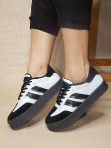 Women's Sneakers Blogger Casual Fashion Leather Gym Stylish Comfortable Soft Lightweight - 白色與黑色和銀色 - 查看 4
