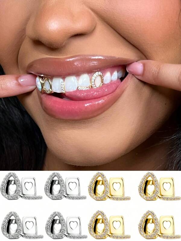 THATBOY 1/2/4 peças de pedras de zircônia microincrustadas de cobre oco duplo de um lado, joias de dente para mulheres, autoajustáveis