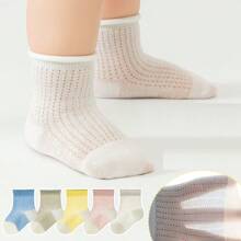 5 Pairs Baby/Toddler Cotton Mesh Breathable Ankle Socks, Loose Cuff Thin Sock For Infants