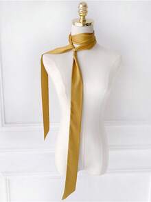 1pc Minimalist Solid Color Silk-Like Scarf, Headband, Waistband, Neckband - Versatile, Narrow Long Strip, Suitable For Daily, Commute, Ball, Banquet, Gift, Performance, Party, Fashionable, High-End, Versatile, Office Attire Decor Accessory For Dress - Black - View 11