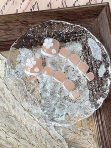 10Pcs Handmade Cute Blue Flower Toe Nail Wraps, Removable French Manicure Nail Polish Stickers, Versatile Press On Nails Nail Supplies Nails - White - View 3