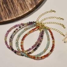 1pc Bohemian Style Natural Green Agate Sunstone 3mm Faceted Round Bead Bracelet, Suitable For Women's Daily Wear And An Excellent Gift Choice For Holidays - 17cm,3mm - View 4