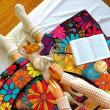 Soft, Usable For All Seasons, Hippie Blankets And Throws - Boho Hippie Quilt Blanket, Hippie Print Throw Blanket - Adults Hippie Blanket For Couch Sofa, Colorful, Artistic Design With Peace & Nature Motifs - 彩色 - 查看 5