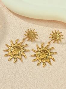 1 par de pendientes tipo botón con formas de corazón, estrella de mar, sol, floral y geométricas en tono dorado de acero inoxidable, adecuados para uso diario, playa, fiesta y vacaciones, gran regalo para amigos