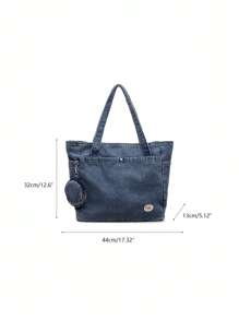 New Fashion Casual Solid Color Washed Canvas Women Tote Bag With Multiple Pockets, Shoulder Bag, Large Capacity Suitable For Commuting & Shopping,Including Coin Purse