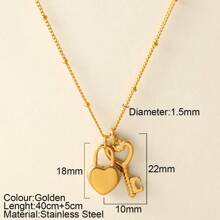 1pc Stainless Steel Gold Color Heart-Shaped Pendant Necklace, Fashionable Luxury Design, Suitable For Any Occasion