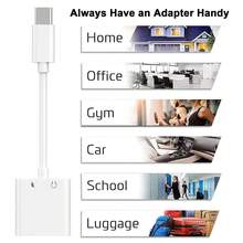 Cable auxiliar de audio de 2 en 1 Tipo C a 3.5 mm/Tipo C, adaptador de carga compatible con iPhone 17 Pro Max/17 Pro/17/16/15 Pro Max/15 Pro/15 Plus/15, convertidor de auriculares - Blanco - Ver 11