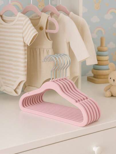 KONTUZ Kit 20 Cabides Infantis bebê de Veludo Slim, Antideslizantes e Ultrafinos para Roupas de Criança Cabide Rosa Azul Bege