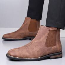 New Men's Chelsea Boots With British Retro Embroidered Printed Short Boots For Casual Men's Shoes - màu nâu - Xem 4