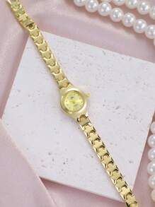 jw 1 Pieza Reloj de mujer Premium de color rosa, dulce y delicado, con caja de aleación redonda, esfera de moda con escala de cristales, reloj de cuarzo elegante, fácil de llevar, adecuado para decoración diaria, regalo de vuelta al colegio para estudiantes