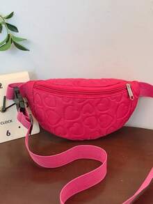 1 件新款女孩纯色心形绗缝图案面料胸包，可调节肩带，拉链开合，休闲运动设计，适合外出、购物、聚会、户外活动和朋友礼物 - A - 查看 4