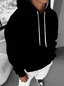 قطعة واحدة هوودي كاجوال كبير الحجم للرجال، تصميم بسيط وأنيق، ملائم للارتداء اليومي، خريف/شتاء