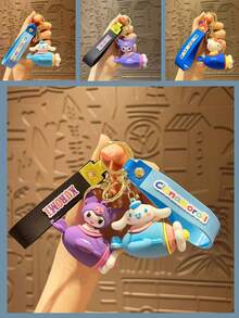 Sanrio حلقة مفاتيح مصنوعة من الحشو الناعم بشكل ساتيريو هيلو كيتي، حلقة مفاتيح جذابة، حلقة مفاتيح من سلسلة سيارات التصادم، حلقة مفاتيح من سلسلة طائرات كيوت، قلادة كورومي للحقيبة الظهر، تميمة دمية سينامورول للحقيبة، قلادة أنمي بوبوم بورين الأنيقة، هدية صغيرة كيوت، قلادة أنمي عصرية، مناسبة لمفاتيح السيارة وتميمات الحقائب المختلفة، هدية رائعة للعائلة والأصدقاء