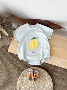 Newborn Baby Boy Cute Embroidered Fruit Short Sleeve Romper, Summer
