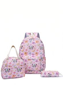 2025 New Butterfly Print Backpack Set, Includes Cute Shoulder Bag, Insulated Lunch Bag, Stationery Pouch, Large Capacity Backpack Suitable For Elementary, Middle, And High School Students - Multicolor - View 12