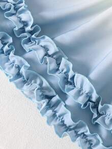 年轻女孩的度假甜美蓝白渐变公主裙，搭配蝴蝶结头带、轻盈面料和双褶边下摆，适合海滩旅行、生日派对或拍照，变身梦幻仙女 - 藍白色 - 查看 6