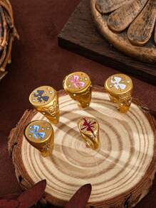 1 anel de aço inoxidável europeu e americano, leve e luxuoso, com pintura de amor em forma de leão e sereia, da moda verão. Banhado a ouro 18K, à prova d'água e resistente ao suor, adequado para o Dia dos Namorados e feriados, ideal para férias de verão na praia, atividades ao ar livre e passeios de fim de ano. Joias femininas.