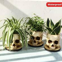 1pc Waterproof Polyresin Gothic Skull Planter - Versatile Indoor & Outdoor Decor For Plants, Florals & Candy Bowl Halloween - Multicolor - View 2