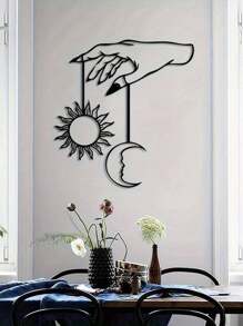 Mond und Sonne Metall Wanddekoration, Mond und Sonne Umriss dekoratives Kunstwerk, kreative Eisenhandwerkskunst, geeignet für Schlafzimmer, Wohnzimmer, Arbeitszimmer, Esszimmer, Innen- und Außenwanddekoration, lasergeschnitzter Metallanhänger mit Loch