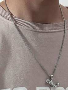 Stylish & Football Pendant Sport Necklace For Football Fans, Men's Stainless Steel Necklace, Punk, Hip Hop, Street Style - Silver - View 8
