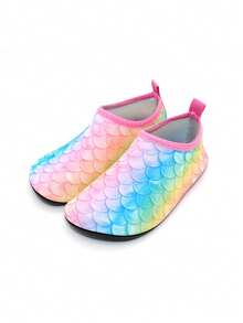 1 Pair Kids' Summer Water Rainbow Ombre Fish Scales Shoes Outdoor Aqua Shoes Yoga Shoes Cartoon Anti-Slip Breathable Beach Shoes Training Shoes - Yellow - View 4