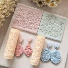 Set de 4 piezas Rodillo de textura de flores europeas de cerámica suave, herramienta de rodillo de textura de alta precisión para hacer pendientes DIY, broches, decoraciones y otras manualidades